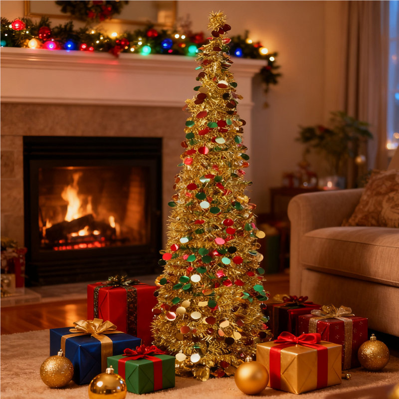 Arbre de Noël 5 "Pop Up Tinsel, Jaune/vert/rouge