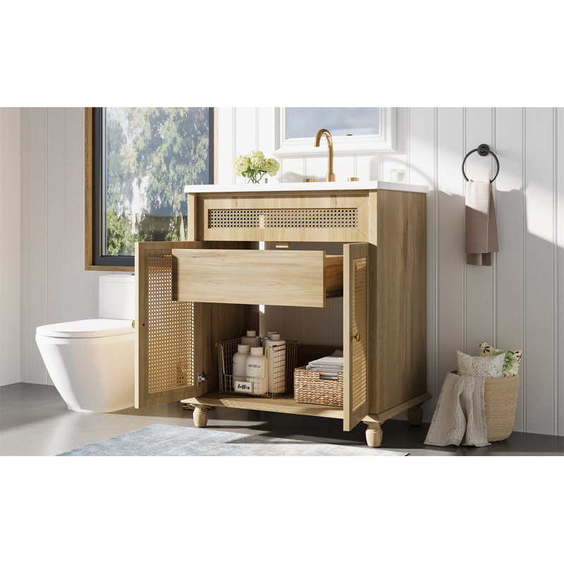 30-Inch Bathroom Vanity: Handwoven Rattan Doors