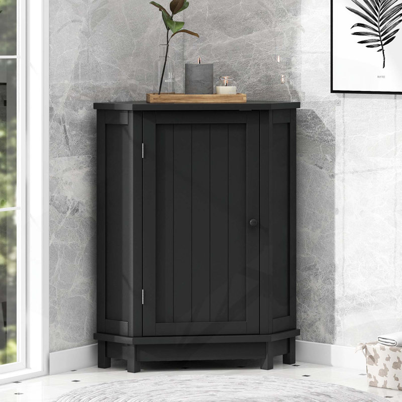 Modern Triangle Bathroom Cabinet with Adjustable Shelves and Ample Storage, Black