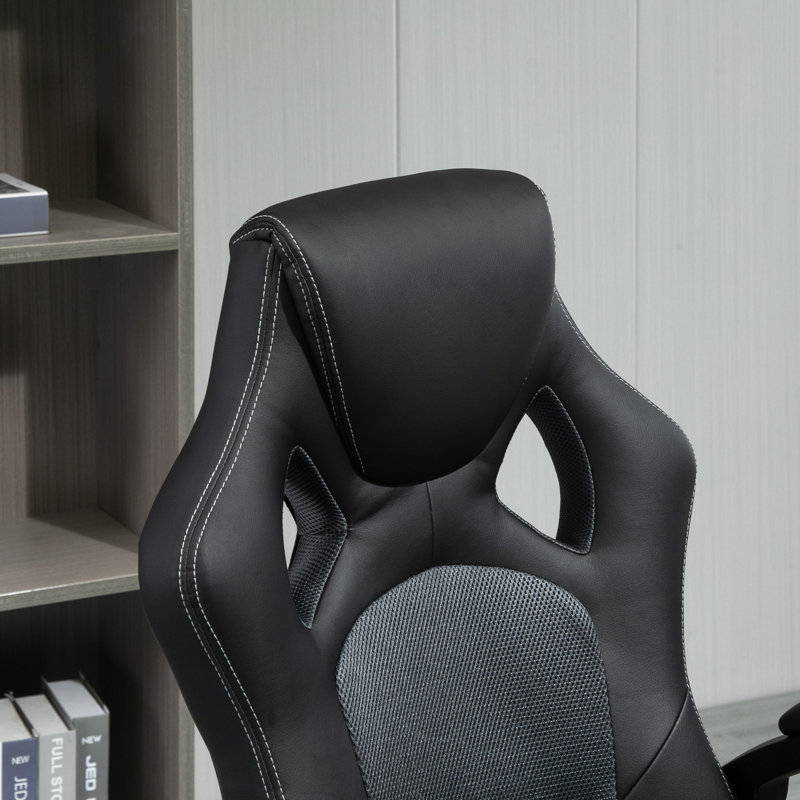 Inbox Zero Laniyah Adjustable Swiveling PC & Racing Game Chair, Black/Grey