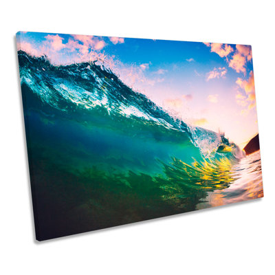 Ocean Beach Wave Sunset - Wrapped Canvas Art Prints