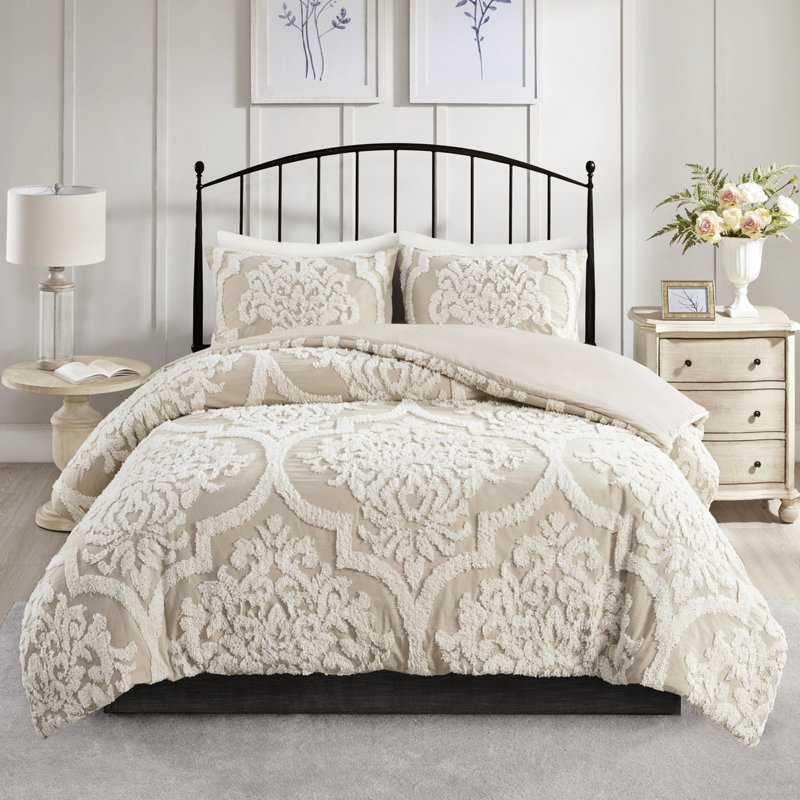 Édredon très grand / très grand taupe - Literie exquise en chenille de coton, Édredon très grand + 2 taies décoratives, Taupe