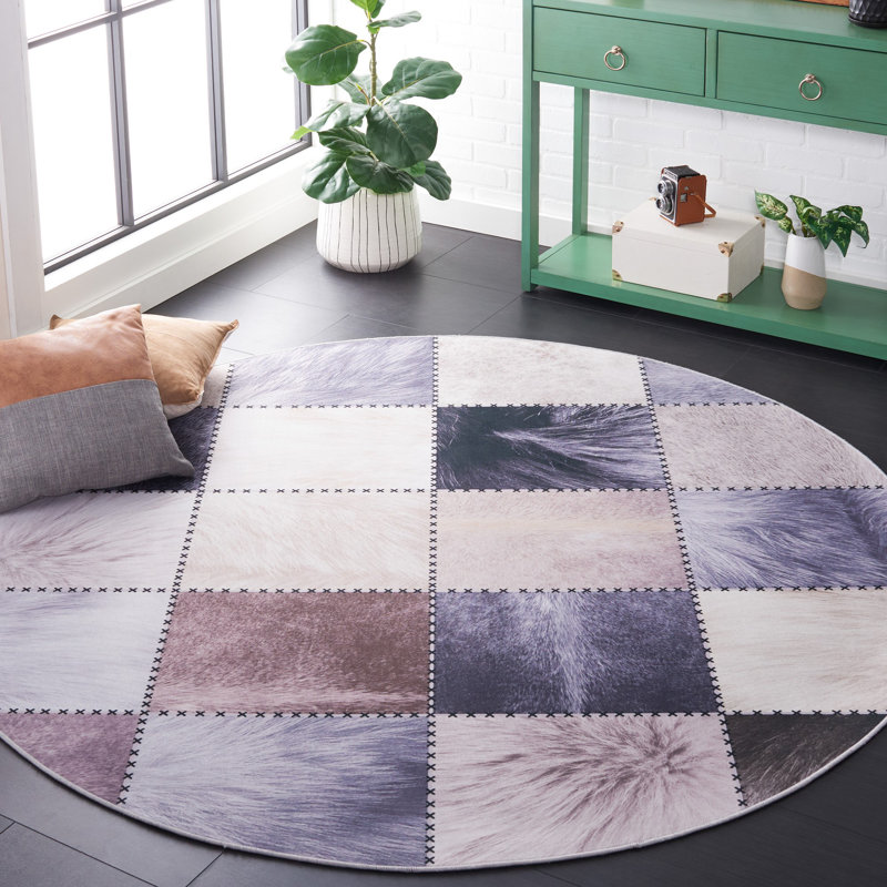 Faux Hide Performance Machine Washable Geometric Rug, Round 6'
