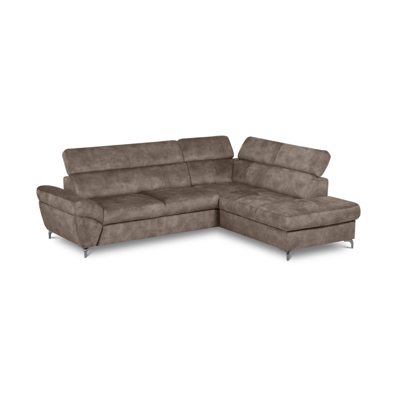 MONTANA Fabric Corner Sofa with Sleeping Function and Storage and Adjustable Headrests, Right Hand Facing, Brown