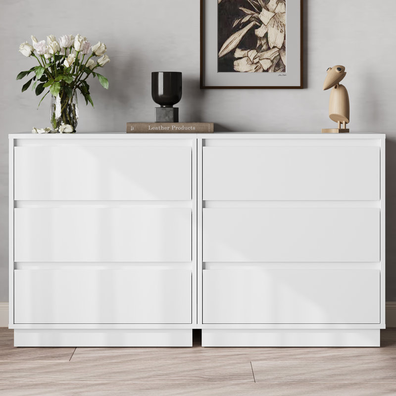 Large Wood Nighstand With 3 Drawers,Set of 2, White