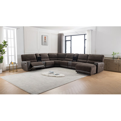 Quatasia 8 - Pieces Vegan Leather Reclining Chaise Sectional with Cupholder & Storage -  Hokku Designs, C6DCF2267CEF432CA220D860A9E40407