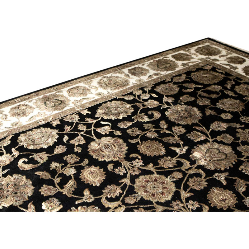 Tapis gris anthracite / ivoire / beige noué à la main de haute qualité