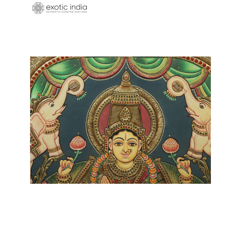 Déesse Gajalakshmi Tanjore, peinture | Avec cadre