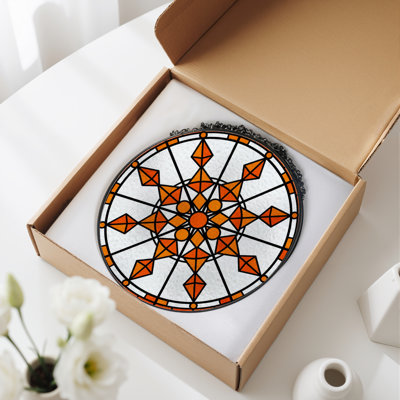 12"H Geometric Star Stained Glass Window Panel