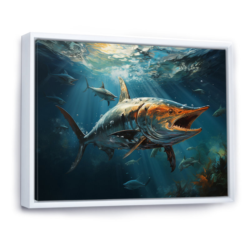 " Fishing Majestic Marlins Jumping III ", H 24 po x l 32 po x P 1 po, Cadre flottant blanc