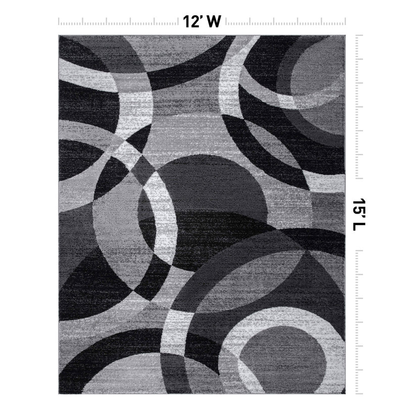 Mehul Woven Geometric Gray/Black/Ivory Area Rug – Modern Abstract Polypropylene Carpet for Living Room, Bedroom, Entryway, or Dining Room