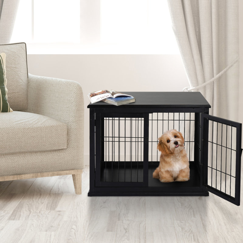 Petit meuble pour chenil pour chien, cage ferme verrouillable, table noire, taille avec double ouverture, porte pour chiot