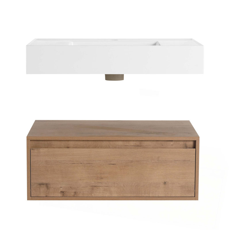 Meuble-lavabo mural de 30 po avec lavabo en résine, tiroir à fermeture en douceur et fixation flottante