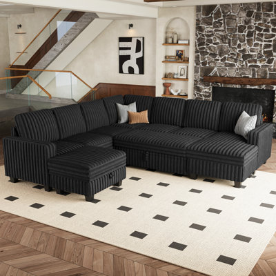 Isolde Large 105.1'' Wide Soft Imitation Wool Plush Modular Sofa Livingroom Storage Couch with Pull Out Sofa Bed Sleeper