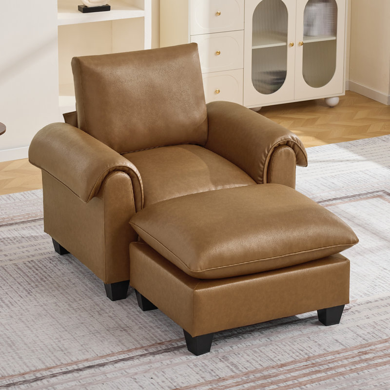 Fauteuil en similicuir avec repose-pieds l 44,5 po, Light Brown, Oui
