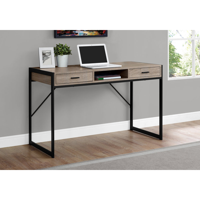 Calvillo Computer Desk, Home Office, Laptop, Storage Drawers, Work, Metal, Laminate, Dark Taupe/Black