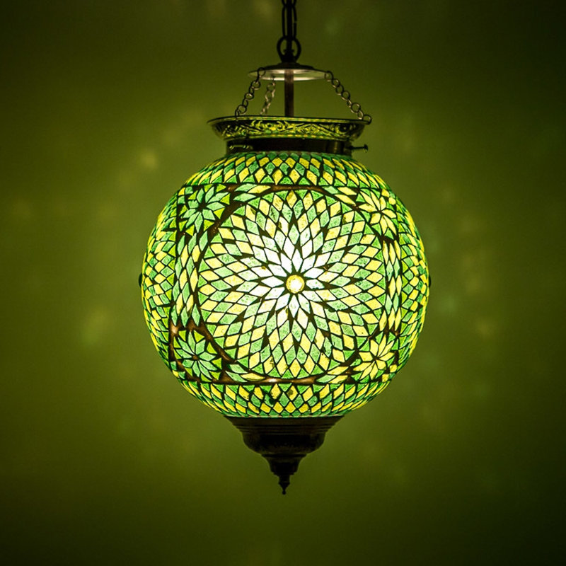 Charron 1 - Light Gold Sphere Pendant, Green