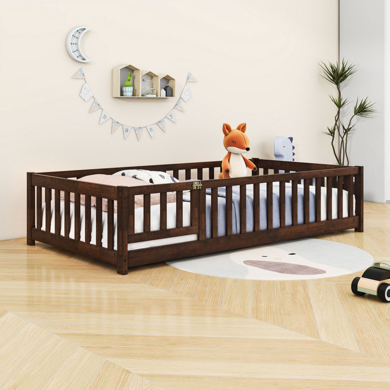 Wood Floor Bed With Fence, Twin, Espresso
