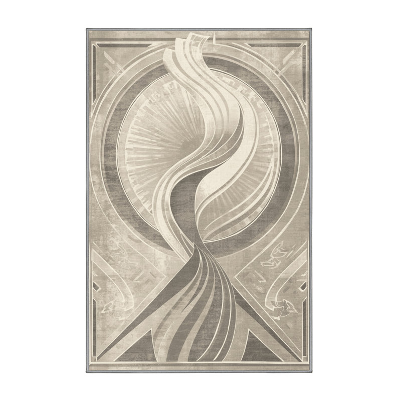 Tapis art déco lavable à la machine Alan Water Spirit - beige, 5 x 7