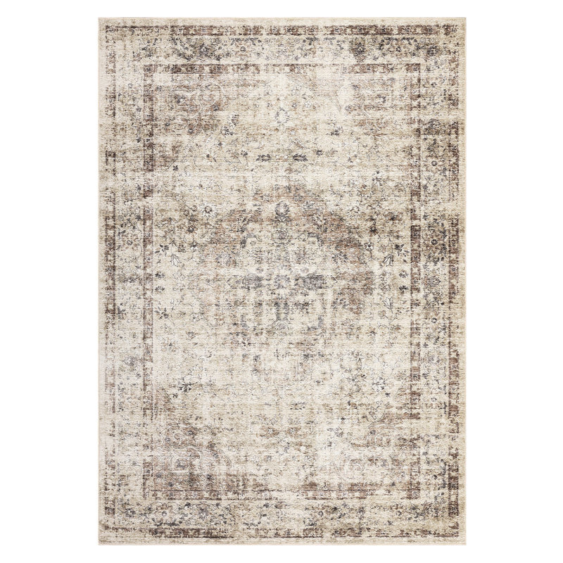 Large Vintage Living Room Rug 10 x 13 Oriental Distressed Accent Carpet with Non-Slip Backing, Soft Low Pile Area Rug, Washable Traditional Indoor Mat for Bedroom, Office, Light Green