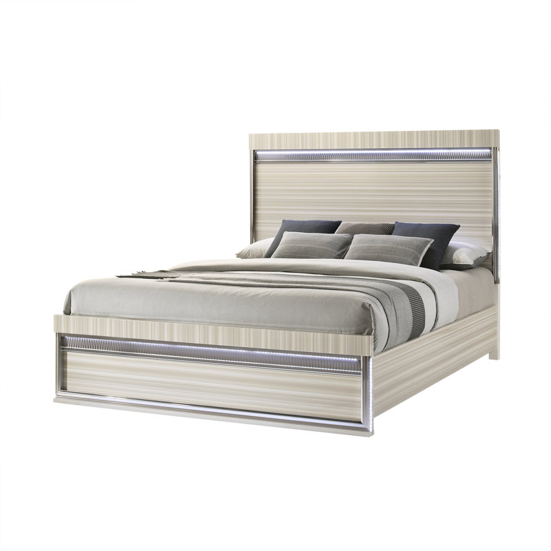 Velmora Contemporary Bedroom Set with LED Headboard & Storage Pieces, Queen, 5 Pcs: Bed, Nightstand, Chest, Dresser, Mirror