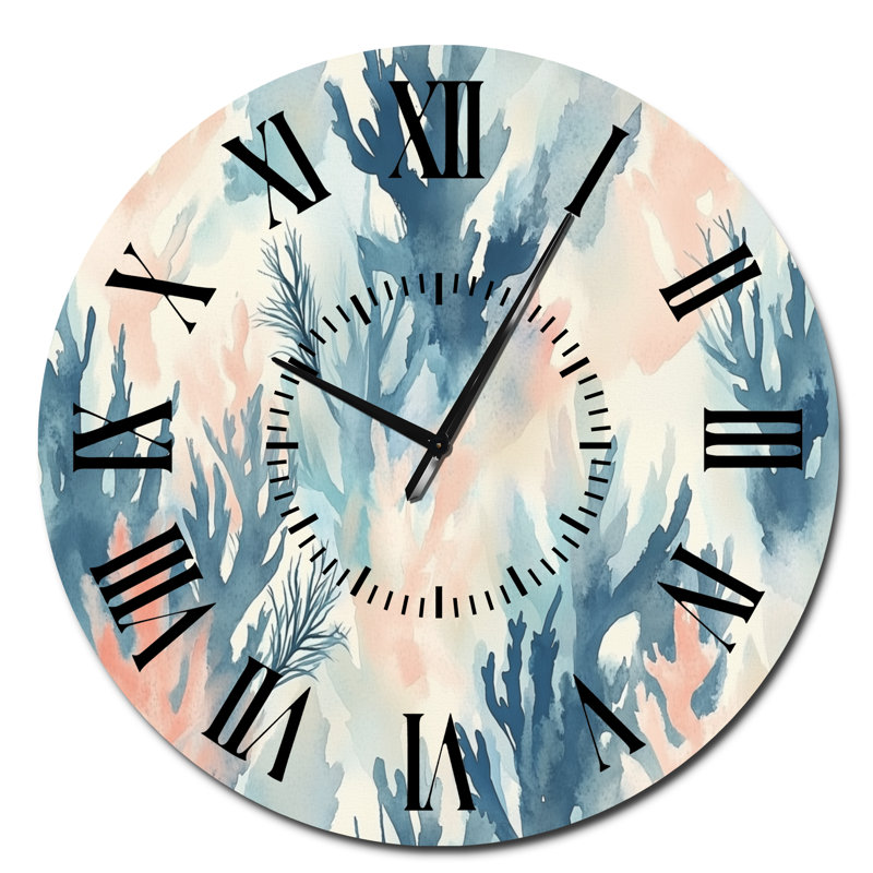 Corail et motif d'algues marines - Horloge murale, Surdimensionné