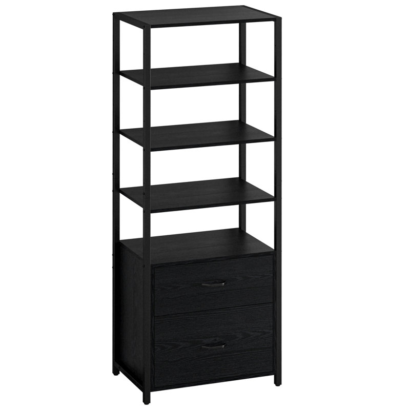 Bibliothèque industrielle Jayger avec tiroirs classeurs, Noir, (4 tablettes) H 72 po x l 24 po x P 16 po