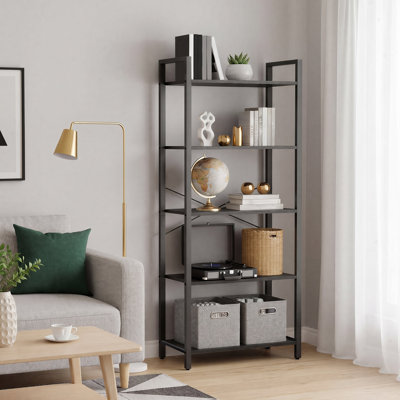 Keemon Industrial 5-Tier Bookshelf, Slim Design for Small Spaces