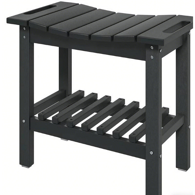 Small Stool With Storage And Non-Slip Mat, Suitable For Both Indoor And Outdoor Use, Black