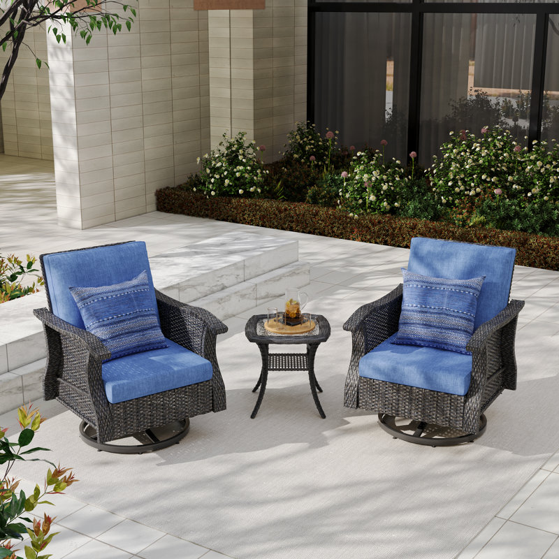 Ensemble de patio d'extérieur en rotin avec coussins 3 pièces Tojuana