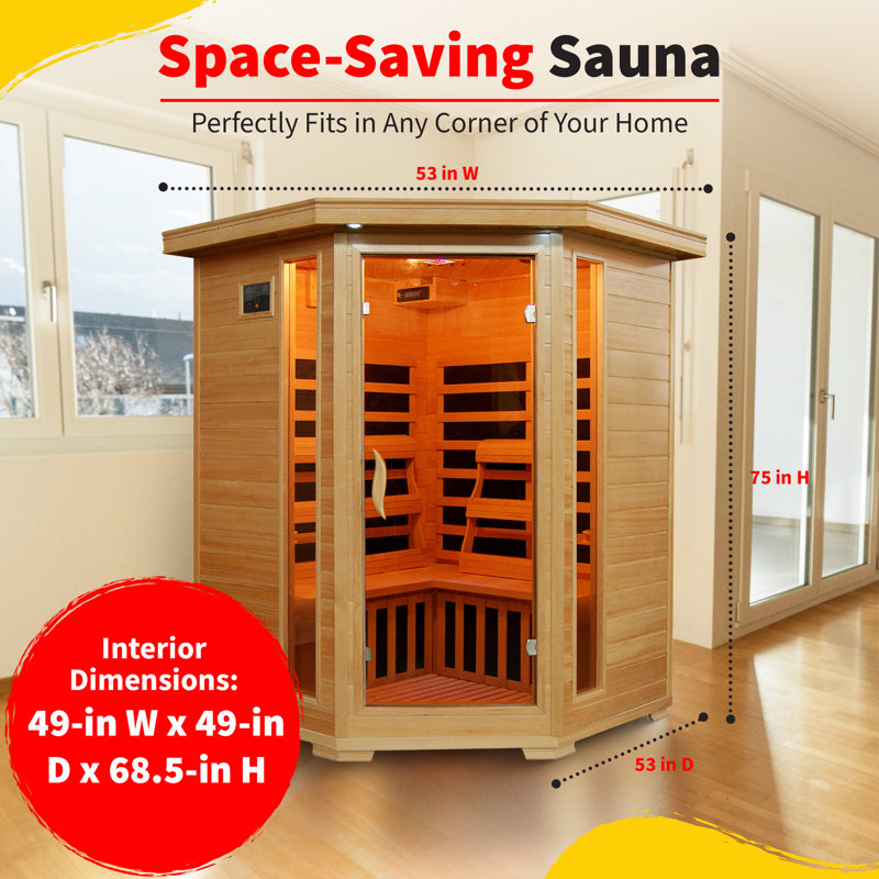 Heatwave 3-Person Hemlock Corner Infrared Sauna with 7 Carbon Heaters
