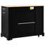 Îlot de cuisine de luxe avec armoire de rangement pour poubelle, alimentation intégrée, 3 tiroirs, côté ouvert, 5 roulettes, porte-poubelle noir classique avec prise de courant, prise de courant, tablettes, 5-851153549-851153545