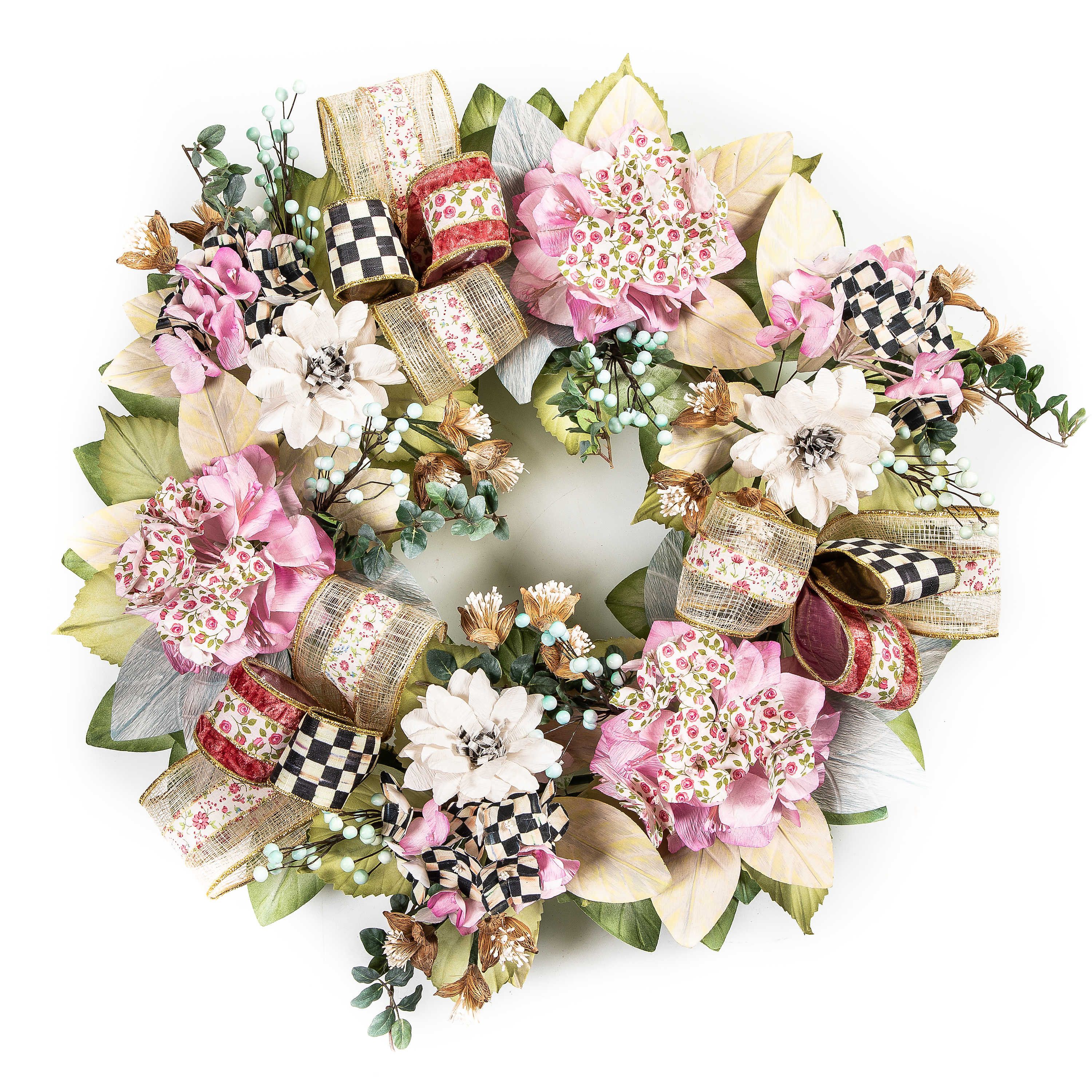 China Mum Pink And White Wreath in Downey, CA