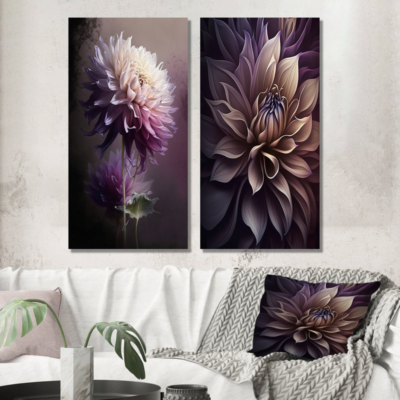 «Mauve fleur de dahlia», 2 pièces sur toile, Toile tendue, H 20 po x l 24 po