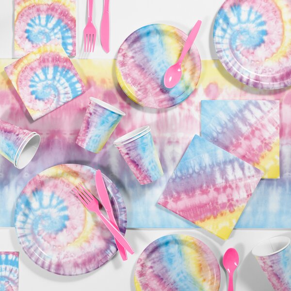Tie Dye Birthday Party Supplies,175pcs Tie-Dye Party Tableware Set-Tie Dye  Party Plates Cups Napkins Tablecloth Banner Balloon Hanging Swirl Cake