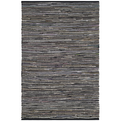 Tapis noir / multicolore en coton tissé à plat à la main Fales