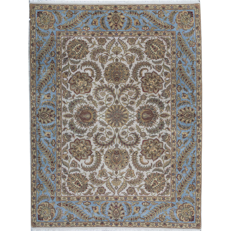 Tapis ivoire et bleu clair de haute qualité noué à la main Trinity
