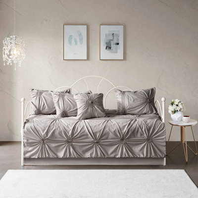 Reversible Dark Gray Daybed Cover With Puckered Diamond Including Pillow