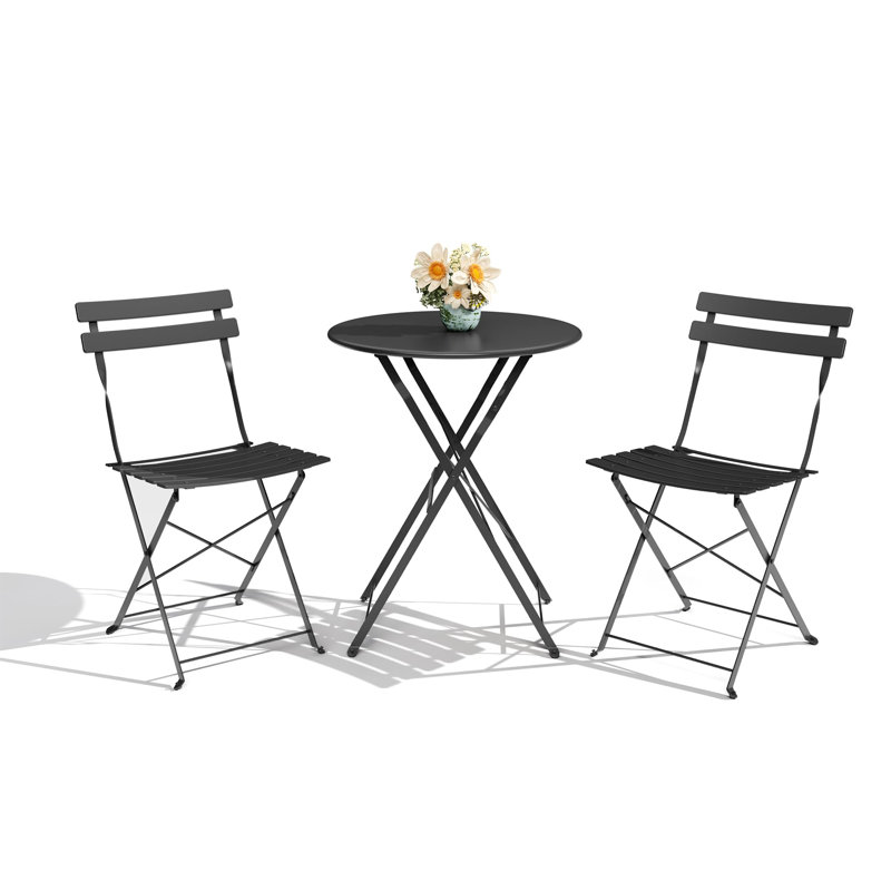 Ensemble de table bistro 3 pièces en métal et 2 chaises, Noir