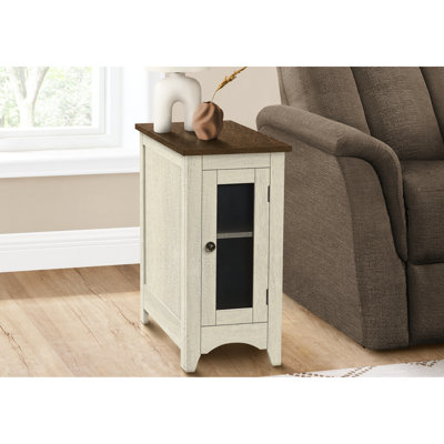 Table d'appoint étroite pour la chambre à coucher: placage blanc antique et brun, option de rangement avec bouton en métal, rangement facile pour le meuble d'appoint de salon: design peu encombrant, élégant et fonctionnel