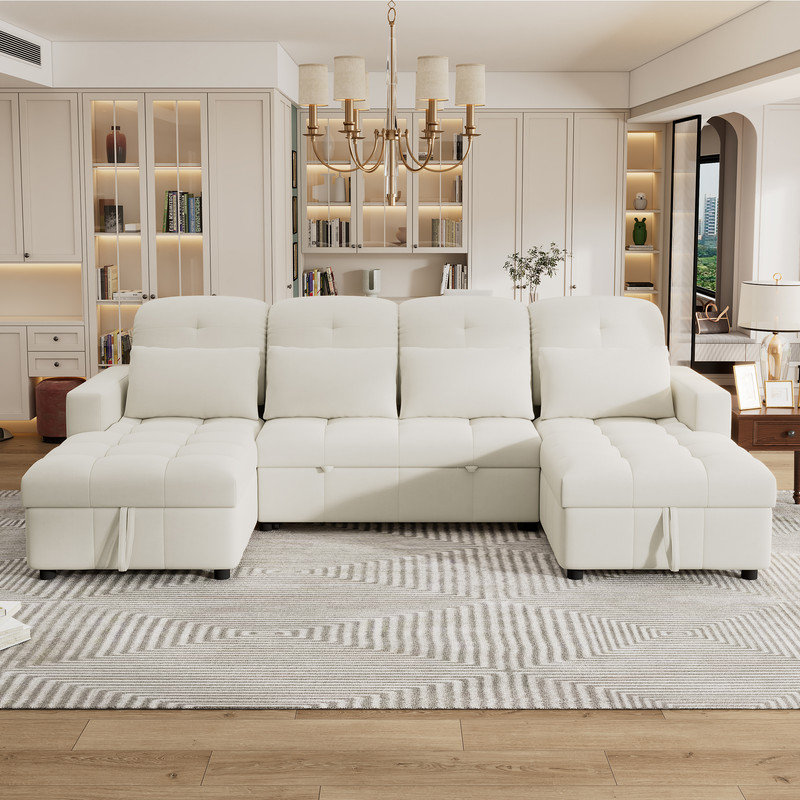 3-Piece 110.2'' Upholstered Chenille U-Shape Sectional, Beige Chenille