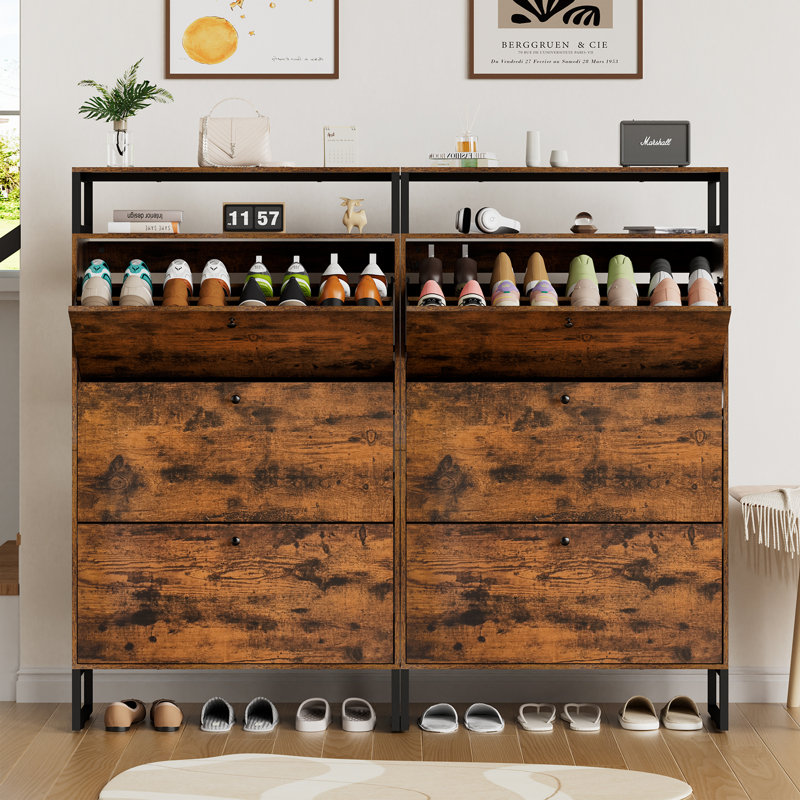 24 Pair Shoe Storage Cabinet, Industrial Shoe Storage Organizer Unit with 3 Flip Drawers