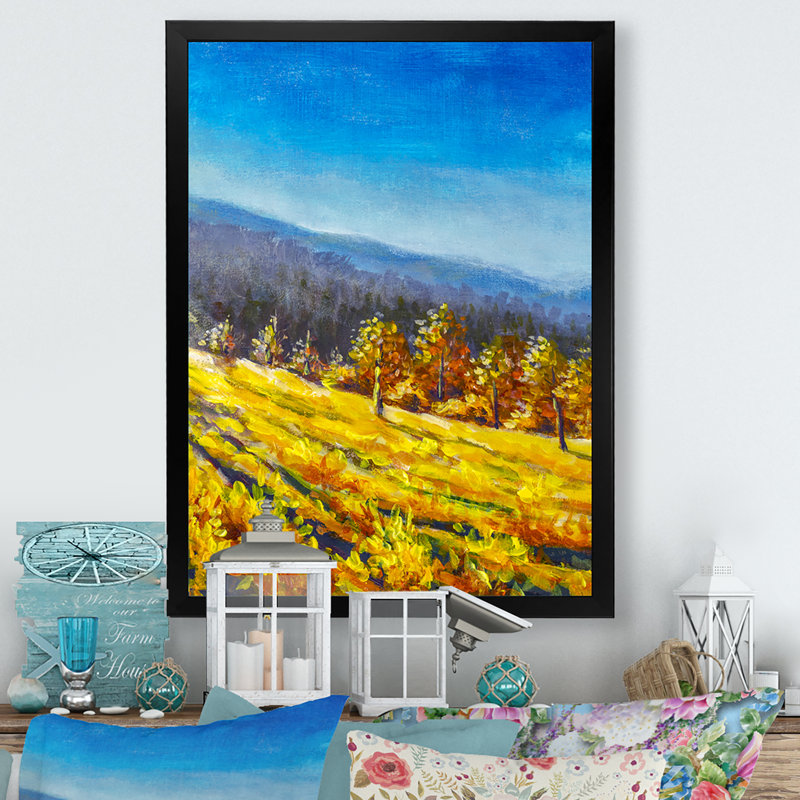 Forêt d'automne dorée - Peinture, Toile avec cadre photo noir, H 20 po x l 12 po x P 1 po