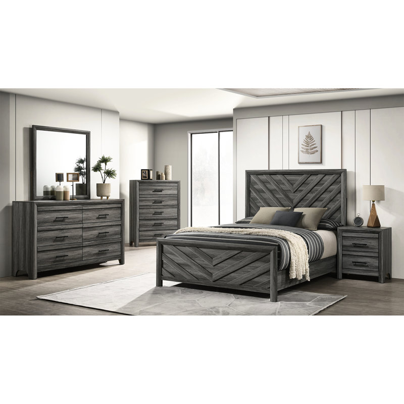 Lit double en bois massif gris moderne pour un style de chambre à coucher confortable et élégant