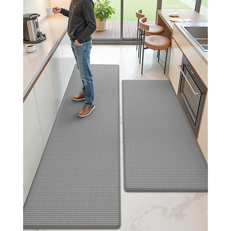Vyolette Memory Foam Ant-Fatigue Non-Skid Kitchen Mat, Light Gray, Runner 23.6"x59" + 23.6"x 86"