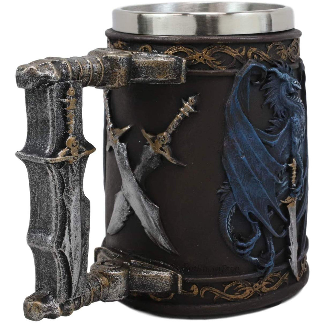 Jostyn Ruth Thompson Dragon's Lair Collection Winged Dragon With Divine Sword 14Oz Drinking Coffee Mug Tankard Resin Cup With Stainless Steel Liner Medieval Dungeons Dragons Alchemy (Storm Blade Drake) Trinx