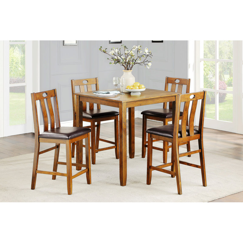 Table de salle à manger multifonctionnelle à hauteur de comptoir et 4 chaises rembourrées en bois