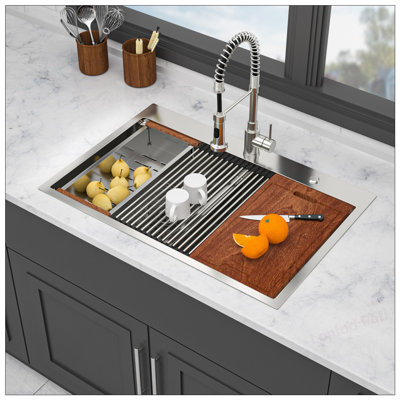 Topmount Drop-in Double Bowl Kitchen Sink with 16 Gauge Stainless Steel and Deep Basins for Enhanced Functionality