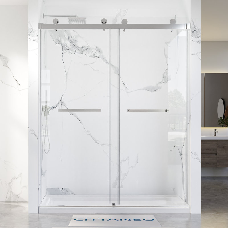 66-72 in. W x 76 in. H Double Sliding Frameless Shower Door in Chrome with 3/8 in.（10mm）Clear Tempered Glass, Chrome 