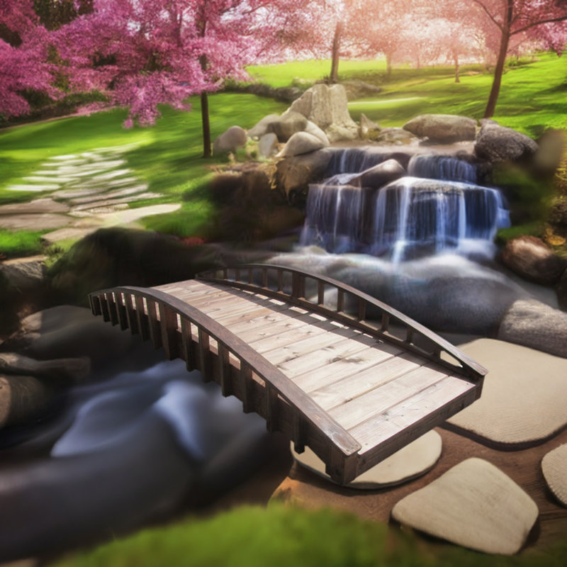 8-Foot Treated Brown Fir Japanese Garden Bridge